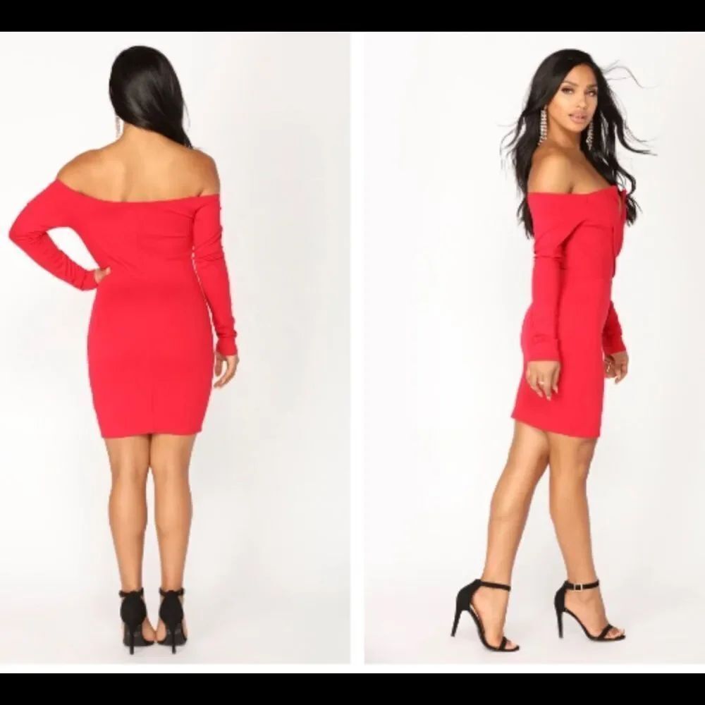 Fashion Nova Off the Shoulder Red Dress sz .XS NWT - Picture 2 of 2